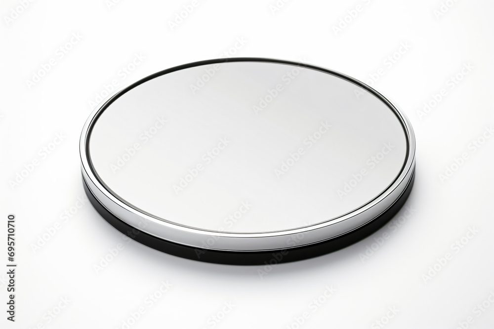 a round mirror on a white surface