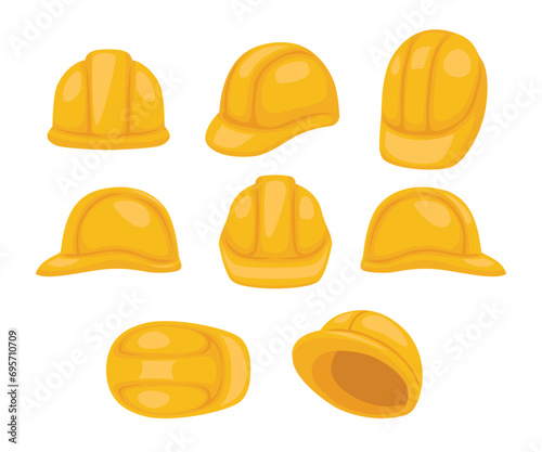 Safety construction helmet set with various view or composition, yellow hard hat with different view angles, construction safety industry hat protective worker, Hard Hat Icon isolated white background
