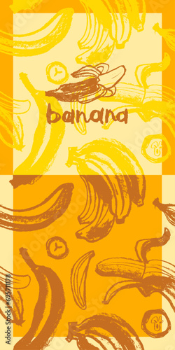 Vector banana seamless pattern for tropical banner design. Banana background. Naive hand-drawn crayons fruit backdrop. Bananas ornament.