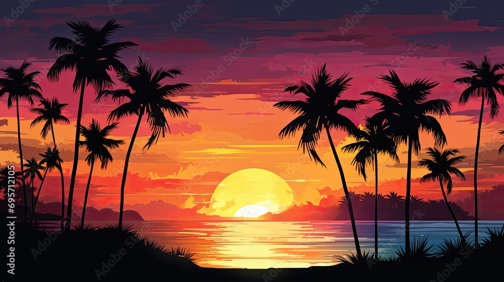 Silhouette Of Palm Trees at Tropical Sunrise