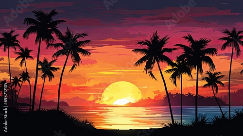 Silhouette Of Palm Trees at Tropical Sunrise © paisorn