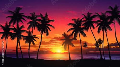 Silhouette Of Palm Trees at Tropical Sunrise © paisorn