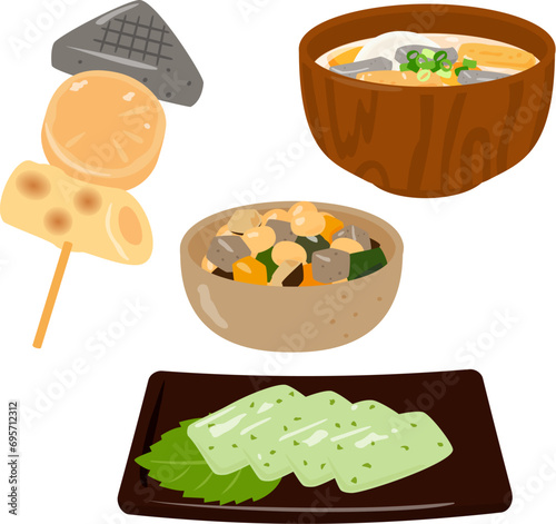 こんにゃくを使った料理のイラストセット