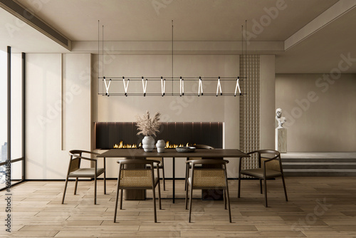 3d rendering dining room modern minimalist interior 