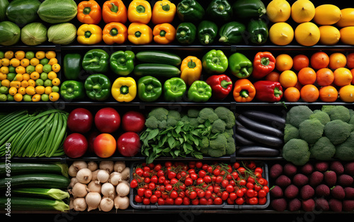 Fresh vegetables in the rack at supermarket.