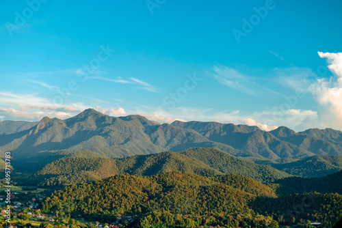 View of Mae Hong Son province from a high angle and photographed as a landscape.