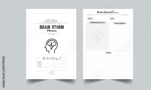 Brain Storm Planner. Daily Gratitude Monthly & Yearly Undated Planner. Journal. Printable Gratitude Journal. Planner Bundle Design. Printable Planner Set with cover page layout template photo