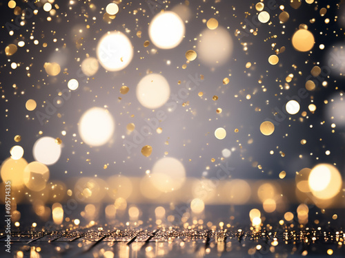 Golden bokeh, raining light, blurry lights, blurry background, gold confettis on a black background