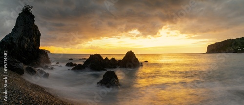 panorama sunset seascape at Praia a Mare on the Coasta di Maratea of southwestern Italy