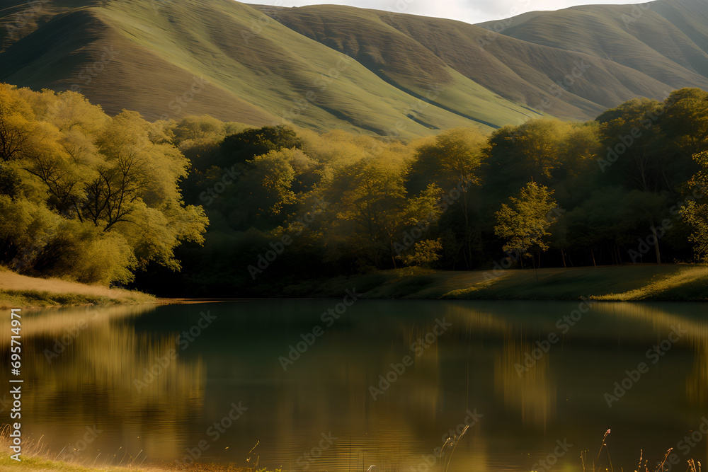 Photos of Serene lake with background of mountain in Autumn