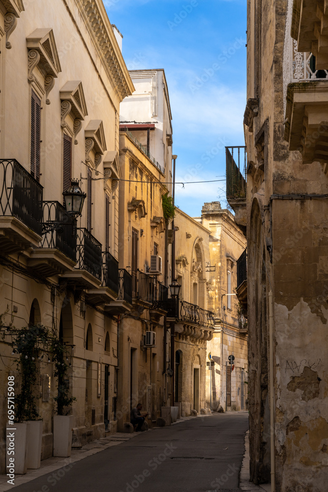 typical city street in the Old Town center of Lecce in Apulia