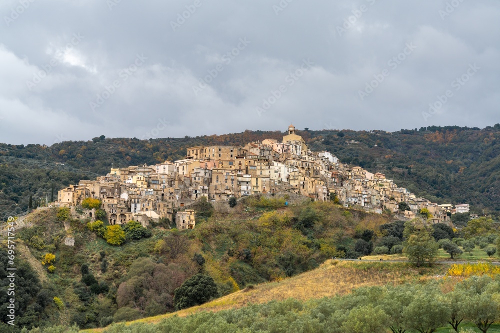 view of the picturesque mountain village of Badolato in Calabria