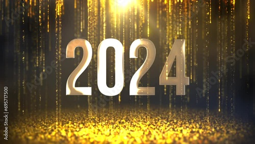 2024 year futuristic new neon symbol abstract digital concept. Global network and cyber technology background seamless and looped 3d animation.