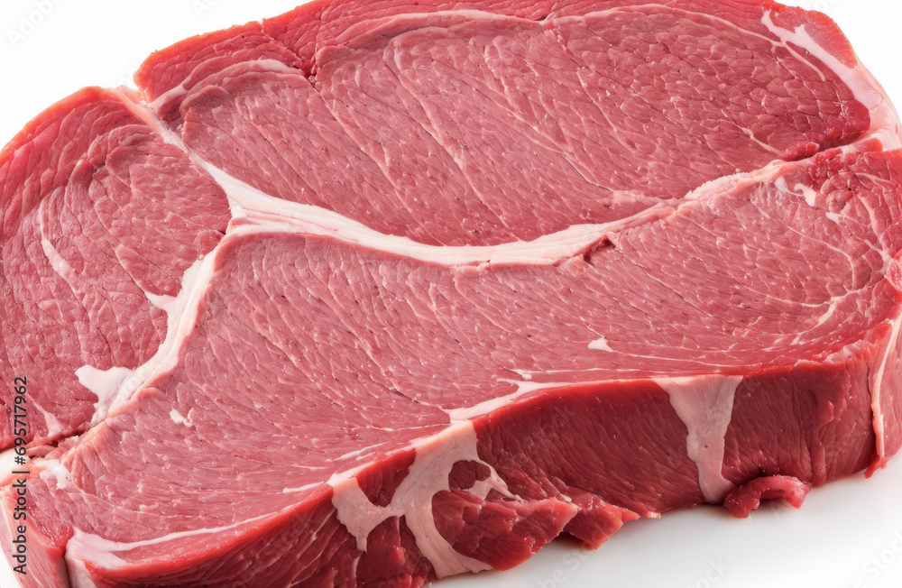Fresh meat isolated on white, top view. Raw beef steak for cooking. Fillet steak beef meat. Prime Boneless Hip Sirloin Steak