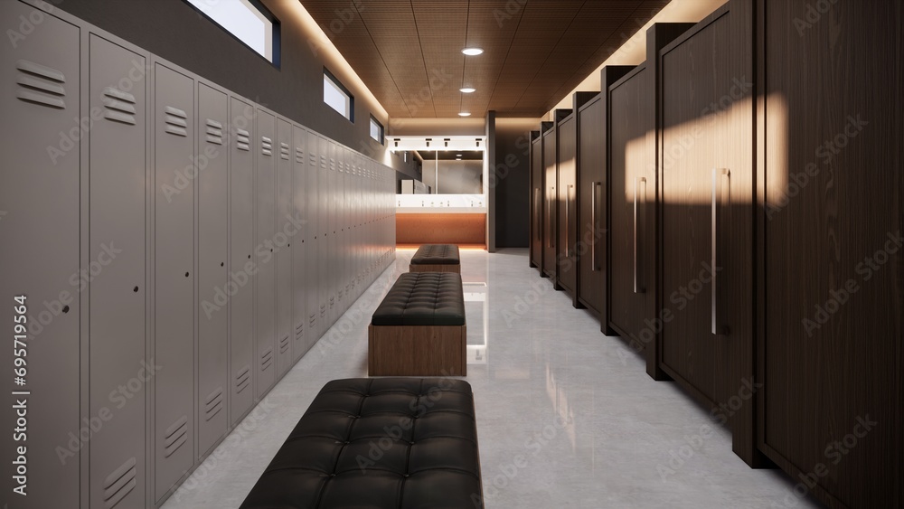 Photography locker room for sport activity 3d render
