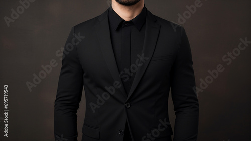 portrait of a handsome boy with a simple empty black jacket . space for logo or printing