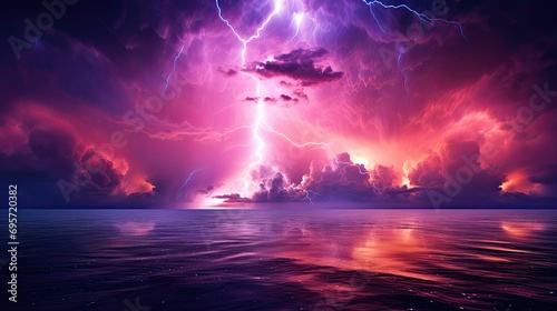 shows a purple lightning striking cloud above © paisorn