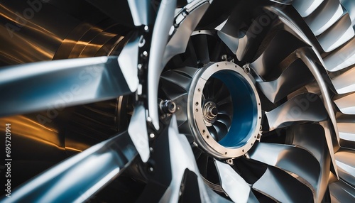 Turbine of a jet engine. Close-up view. photo