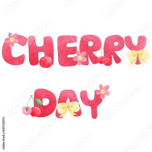 Cherry day pink flower,yellow ribbon and red cherry for cherry day 