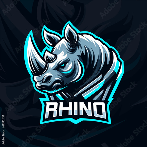 Sport and E-Sport Teams' Logo Rhino Mascot in Black Illustration