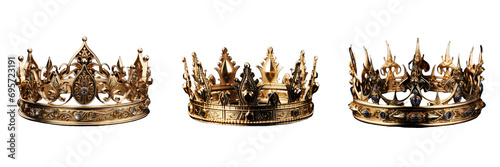 Regal Gold Crown with Elegant Decorations on Transparent Background
