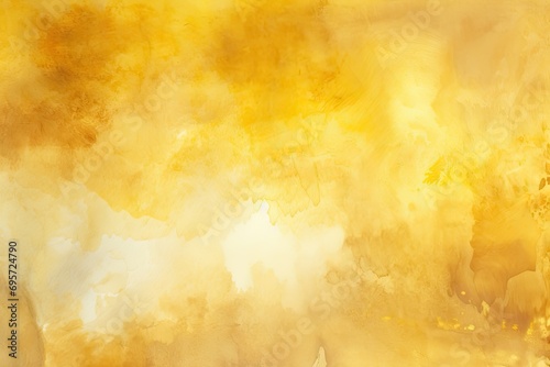 Abstract gold watercolor background. The backdrop is yellow, blurred lines and spots, flowing paint