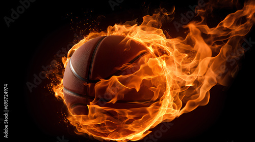 Basketball spinning forward fast with fire