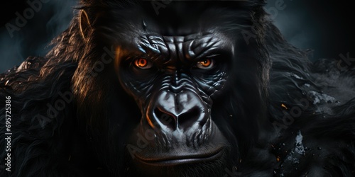 a captivating image of a lowland gorilla set against a striking black background. This visually stunning composition,