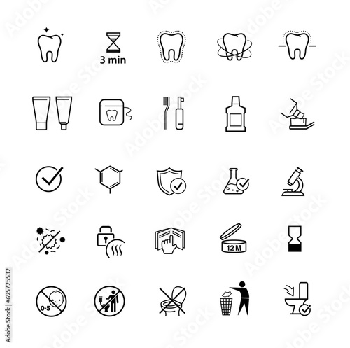 Set of tooth care icons. The outline icons are well scalable and editable. Contrasting elements are good for different backgrounds. EPS10.