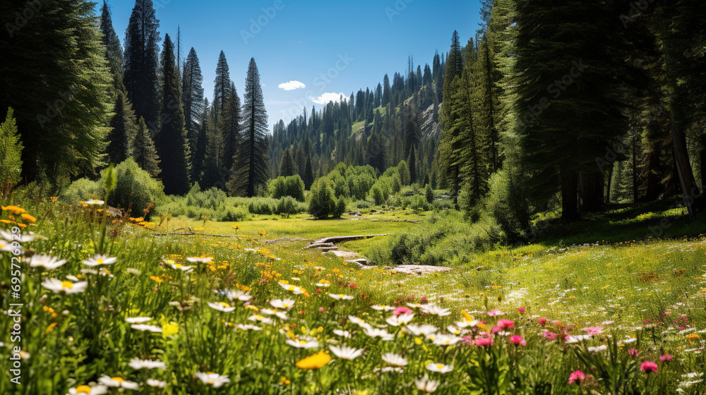 Fototapeta premium meadow with flowers. Generative Ai