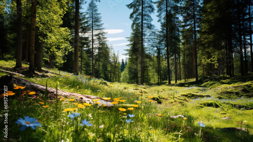 meadow with flowers. Generative Ai