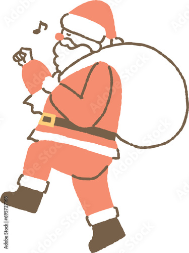 鼻歌を歌いながらプレゼントを運ぶサンタクロース_色