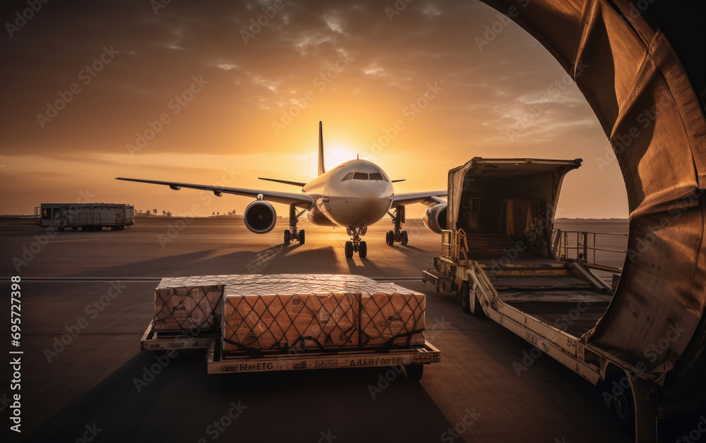 plane with cargo packages - obrazy, fototapety, plakaty 
