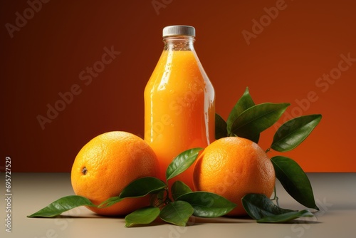 Orange juice in water bottle/glass with .generative ai