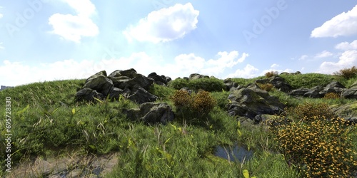 Path in the mountains 3D illustration