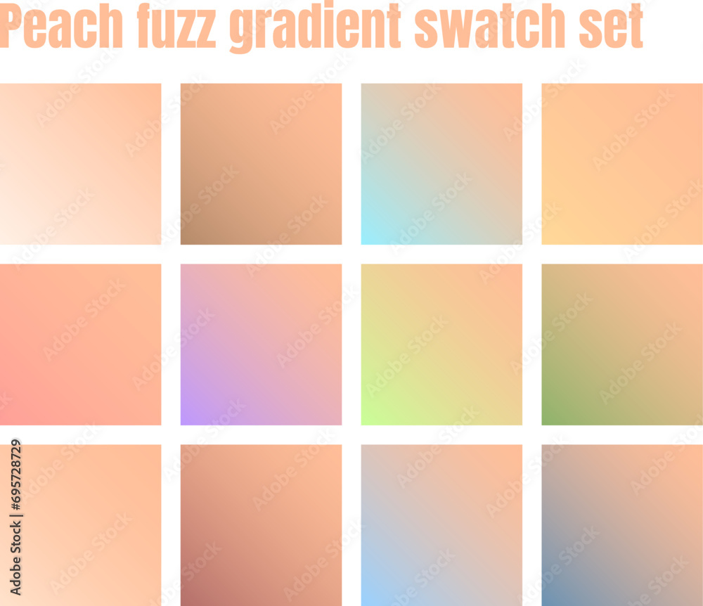 Vector set of pastel gradient swatches with peach fuzz color used for ui and ux design