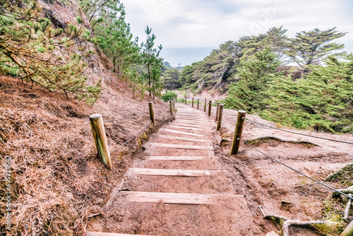 Land's End Trail in San Francisco, a popular walk along the rocky Pacific coastline. Beautiful landscapes of California