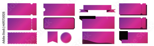 セールに使えるピンクグラデーションのクーポンベクターデザイン素材セット（枠のみ）