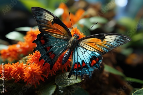 
In the vibrant tropical forest, a dynamic 4K Ultra HD documentary showcases the dynamic wildlife focus, revealing the intricate life of a butterfly as it gracefully navigates its lush and exotic habi photo