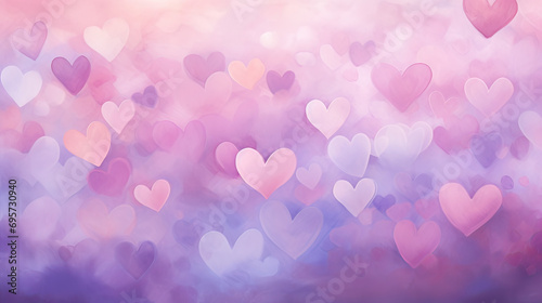 An abstract background with hearts blending into a dreamy pink and purple canvas Ai Generative  © SK