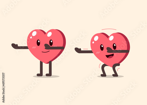 Vector cartoon heart character doing squat exercise for design.