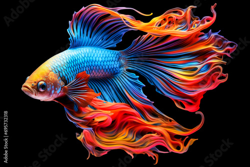 Beautiful betta fish or Siamese fighting fish, on a black background.