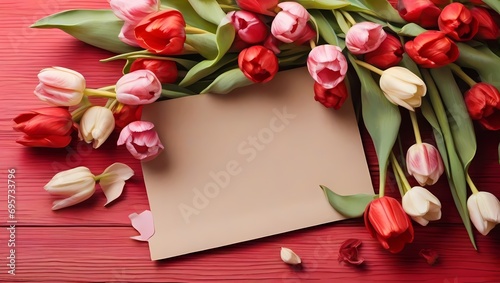 bouquet of tulips and card
