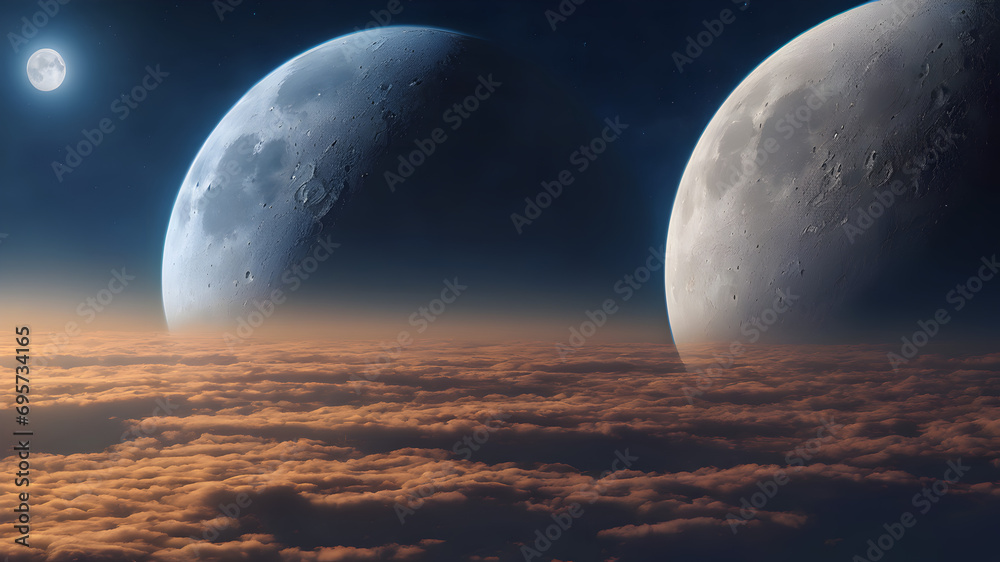 Moon surface and a big planet background,a planet with moon background,