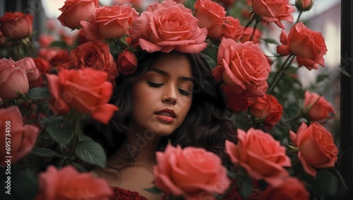 woman with red tulips