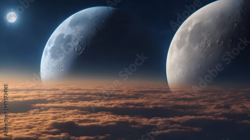 Moon surface and a big planet background,a planet with moon background,