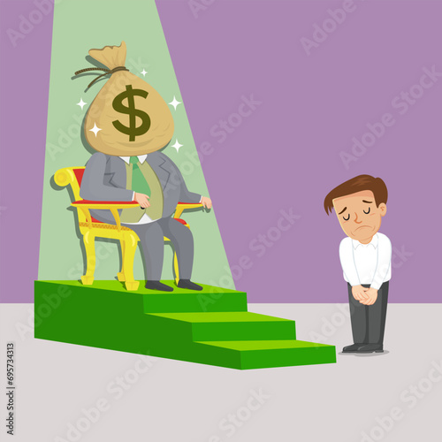 A man under authority a man who has money sitting on chair. Concept of money and power.illustration vector cartoon.