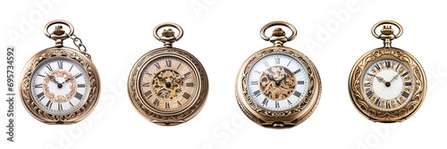 A vintage pocket watch with ornate engravings, isolated on a pristine on a transparent background photo