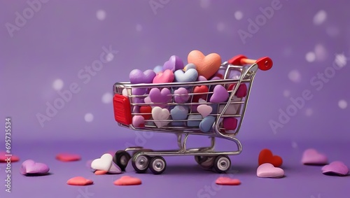 shopping cart full of presents Shopping cart or supermarket trolley full of colourful wooden cubes, closeup. Retail and commerce concept
