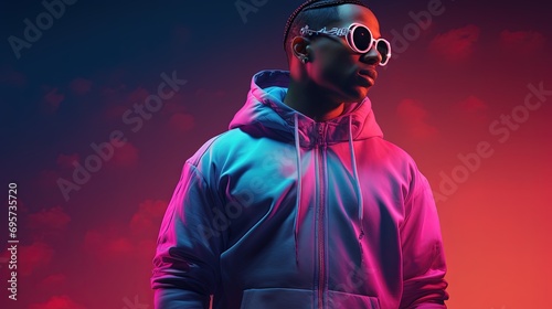 Sleek Music Artist with Cool Attitude in Neon Lights